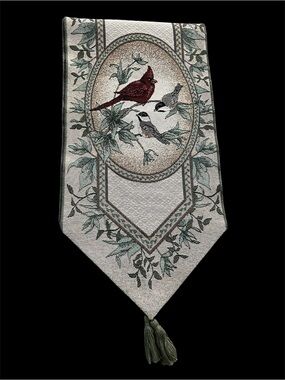 Red Cardinal and Chickadee Tapestry Table Runner 13” x 72”